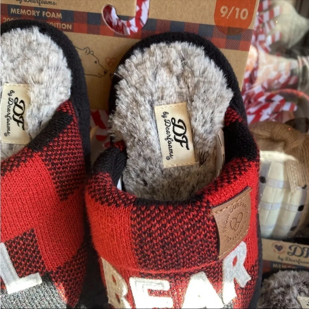 Womens & Kids Dearfoams Buffalo Plaid Bear Slip On Slippers‎ Sz: S(5/6) K(9/10)
